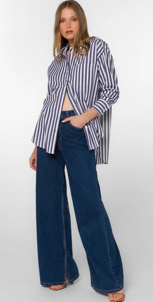 VELVET HEART WAYLON NAVY STRIPE SHIRT