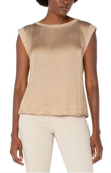 LIVERPOOL SLEEVELESS WOVEN TO KNIT TOP