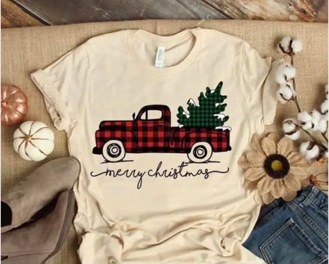 SQUISHY FACES MERRY CHRISTMAS PLAID TRUCK TEE