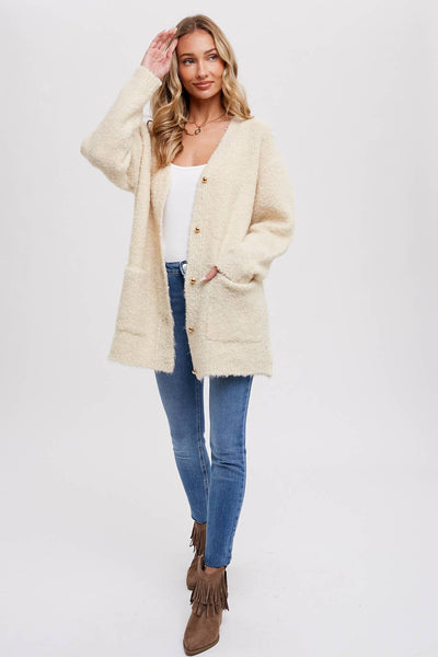 BLUIVY BUTTONED BOUCLE CARDIGAN