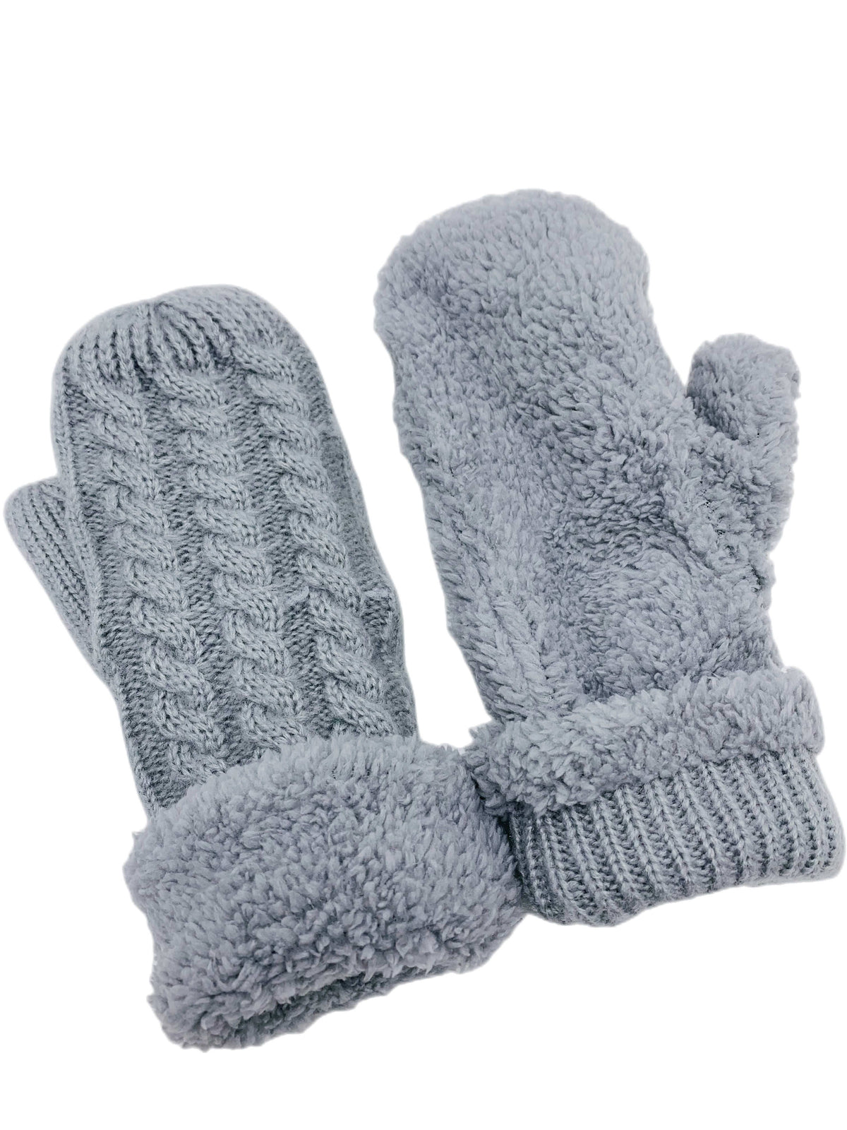JC SUNNY Reversible Twisted & Sherpa Fleece Mittens