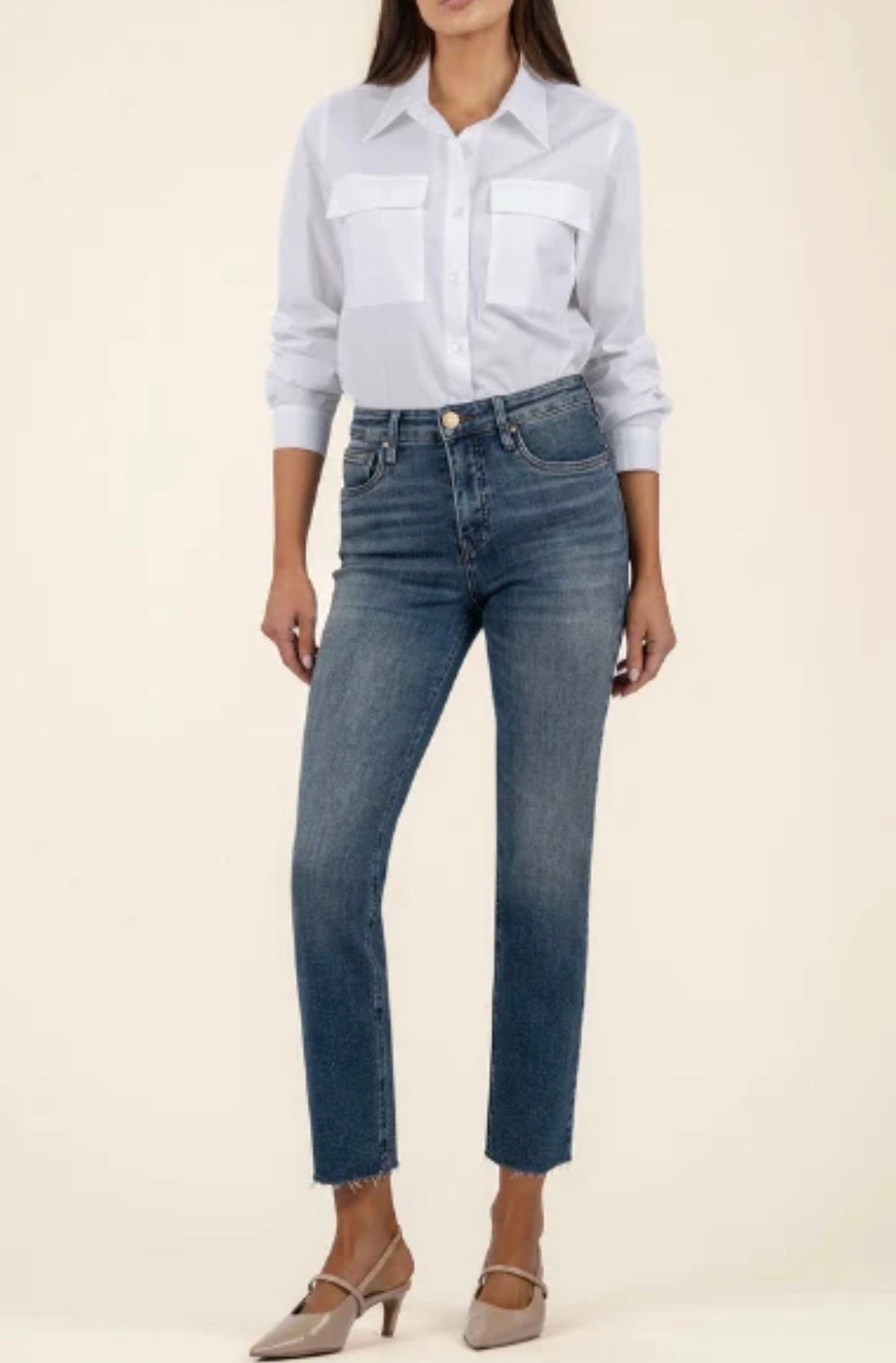 KUT RACHAEL HIGH RISE FAB AB MOM RAW HEM