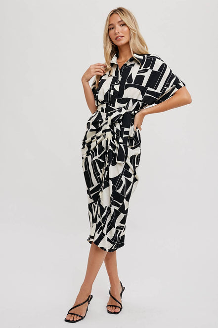 BLUIVY ABSTRACT PRINTED MIDI SHIRT DRESS
