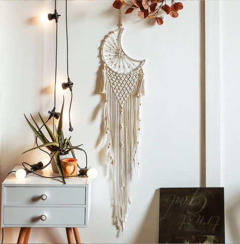 Crystolver Moon Macrame Wall Hanging  Dreamcatcher