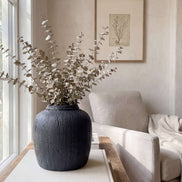 Terracotta Vase, Ribbed Charcoal Finish - Mirella