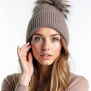 Sequin Knit Beanie with Detachable Faux Fur Pom-Pom