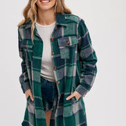 BLUIVY FLANNEL PLAID LONGLINE SHACKET