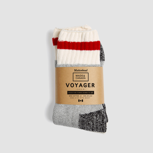 MUTTONHEAD Camp Socks - Grey/Red Stripe