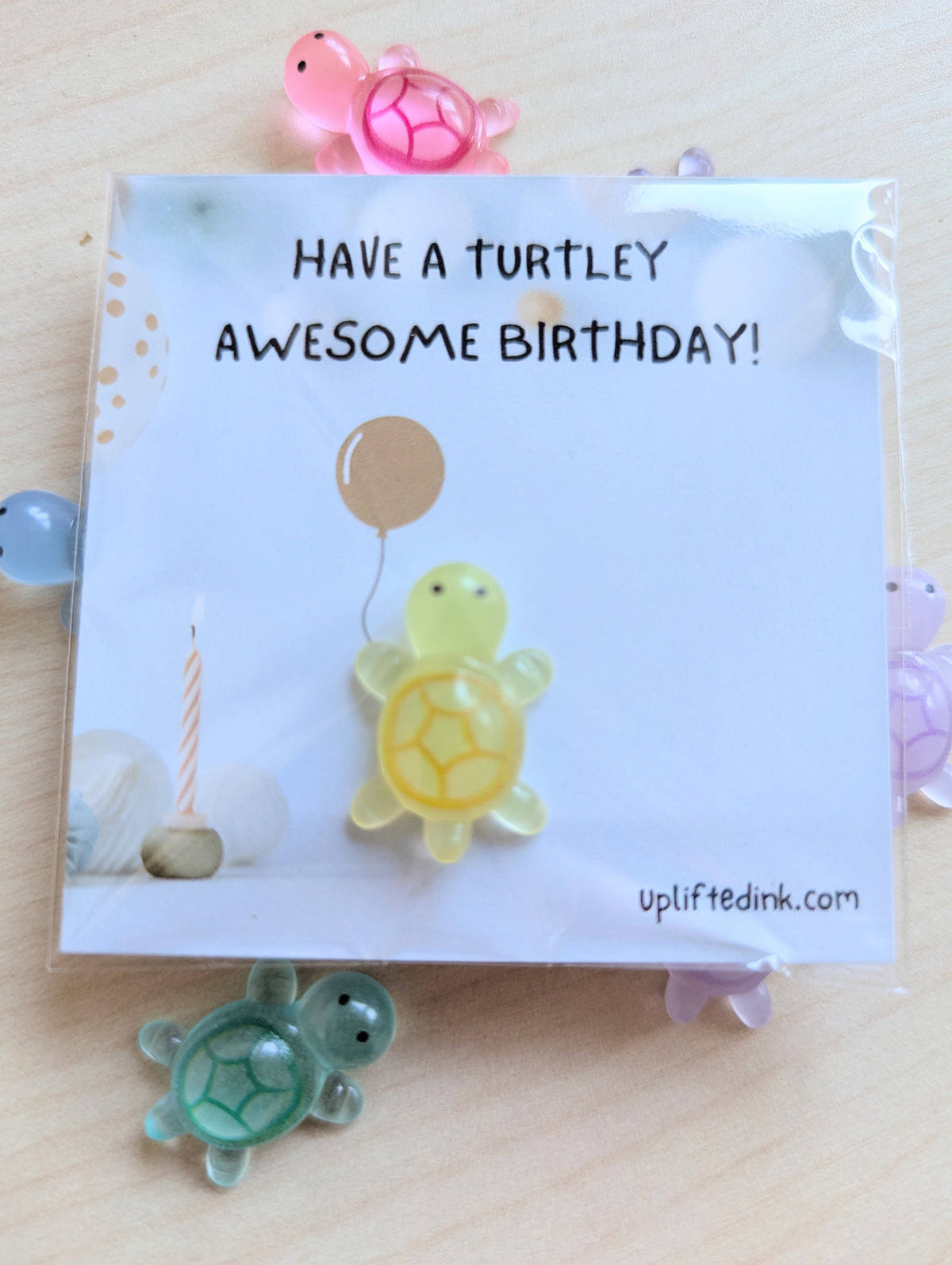 UNLIFTED INK Mini Birthday Card with Glow-in-the-Dark Turtle Cute balloon