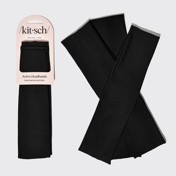 KITSCH Recycled Active Headbands 3pc Set- Black