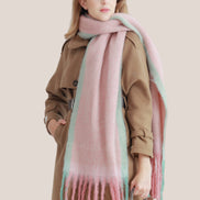 JC021030 Long Fringe Cozy Fuzzy Two-Tone Ombre Scarf