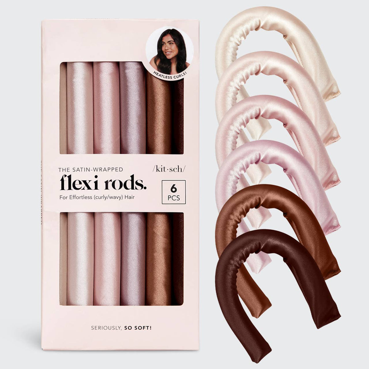 KITSCH Satin Wrapped Flexi Rods 6pc Set - Rosewood