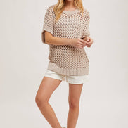 SHEER FISHNET KNIT PULLOVER TOP