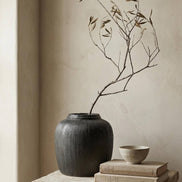 Terracotta Vase, Ribbed Charcoal Finish - Mirella