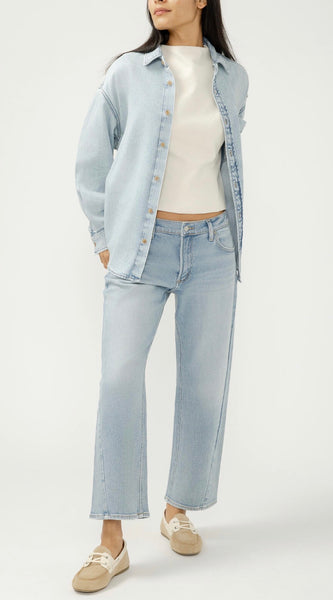SILVER Relaxed Button-Up Beach Shirt -Moonstone