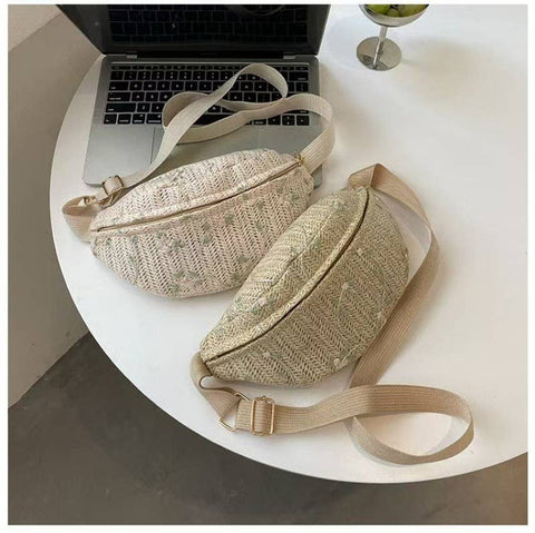 JOSSLYN RAFFIA STRAW WAIST FANNY PACK CROSSBODY BELT BAG