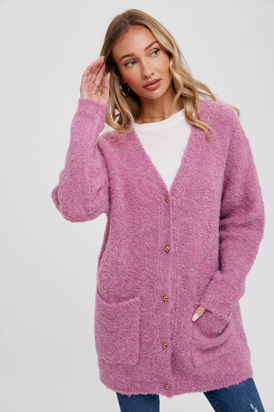 BLUIVY BUTTONED BOUCLE CARDIGAN