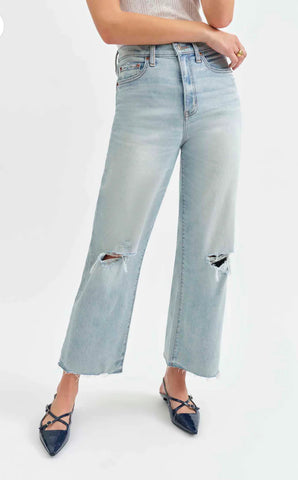 DAZE PLEASER - HIGH RISE WIDE LEG-CHARISMA DISTRESSED