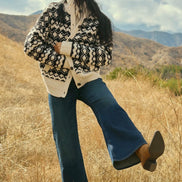 LOVESTITCH GEO PATTERN BUTTON DOWN SWEATER JACKET W/ POCKETS