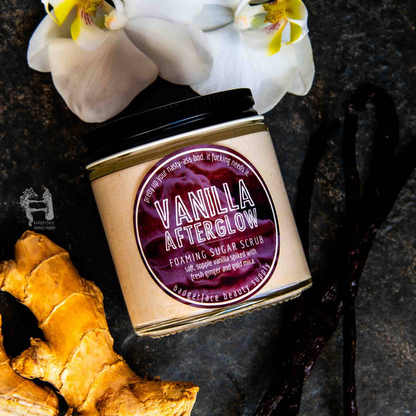 Badgerface Warm Vanilla Sugar Scrub. Cute Gift Items for Women.