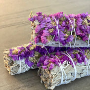 White Sage Smudge Sticks with Purple Flowers in Bulk