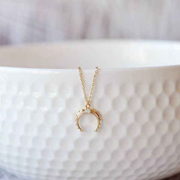 OH SO LOVELY Opal Crescent Moon Necklace