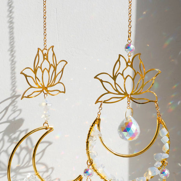 Crystolver Lotus Moon Suncatcher Crystal Prism Hanging