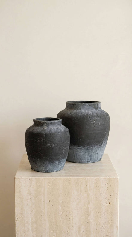Terracotta Vase, Tall Rounded Charcoal Form - Anera