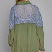 POL Oversize contrast open knit panel detail button down shirt