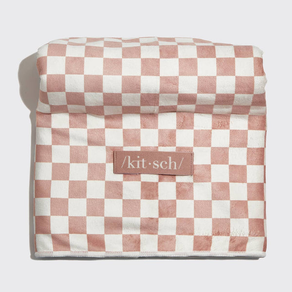 KITSCH Extra Large Quick-Dry Hair Towel Wrap- Terracotta Checker