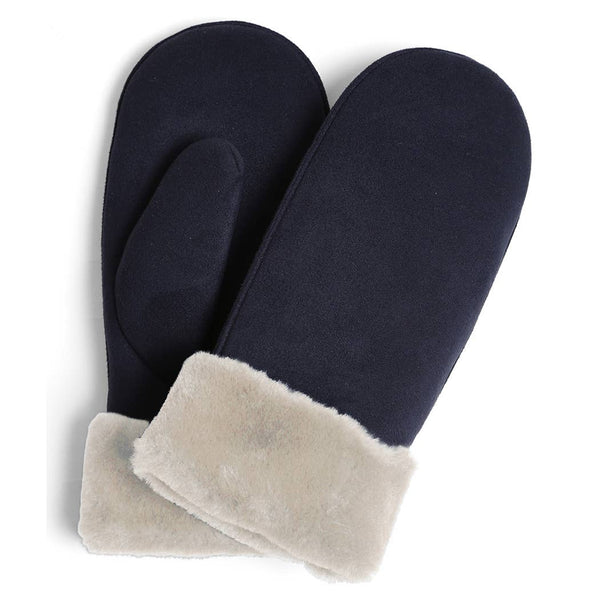 Solid Suede with Faux Fur Warm Cuffed Mittens