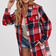 BLUIVY FLANNEL PLAID LONGLINE SHACKET