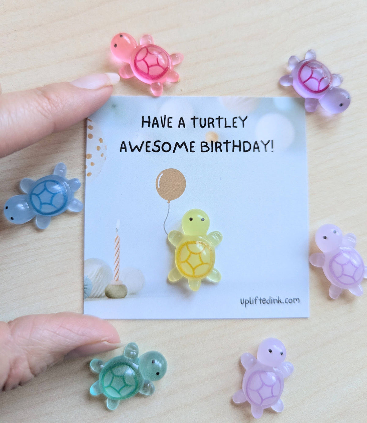 UNLIFTED INK Mini Birthday Card with Glow-in-the-Dark Turtle Cute balloon