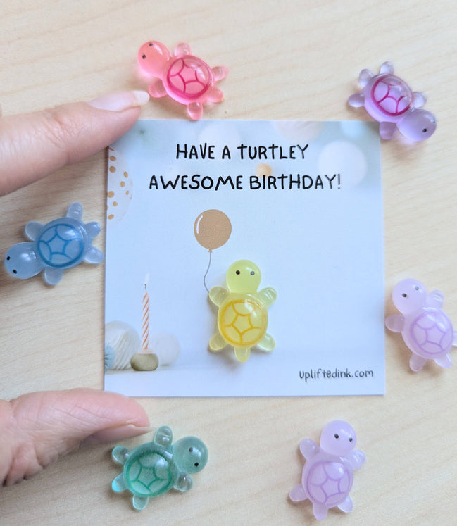 UNLIFTED INK Mini Birthday Card with Glow-in-the-Dark Turtle Cute balloon