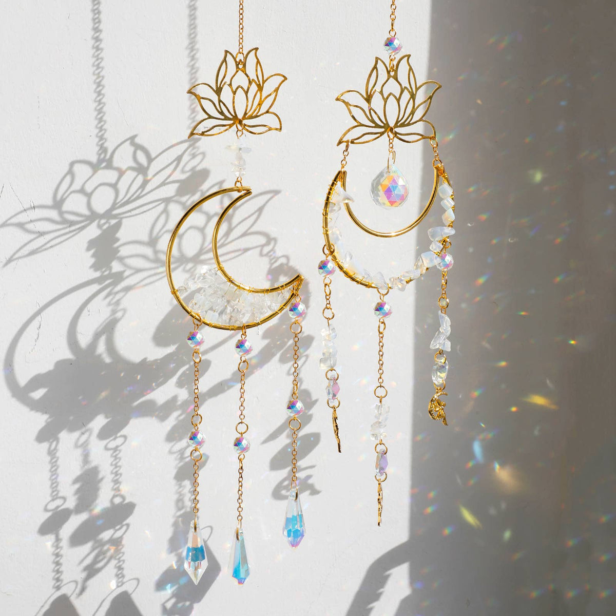 Crystolver Lotus Moon Suncatcher Crystal Prism Hanging