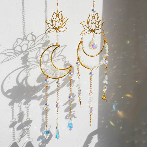 Crystolver Lotus Moon Suncatcher Crystal Prism Hanging