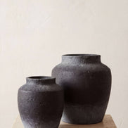 Terracotta Vase, Tall Rounded Charcoal Form - Anera