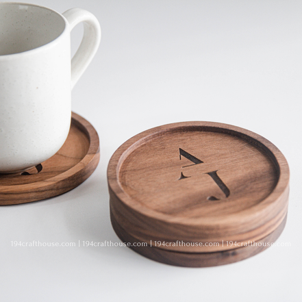 Custom ELORA Engraved Round Wood Coaster - Home Decor & Gifts-2PC