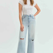DAZE PLEASER - HIGH RISE WIDE LEG-CHARISMA DISTRESSED