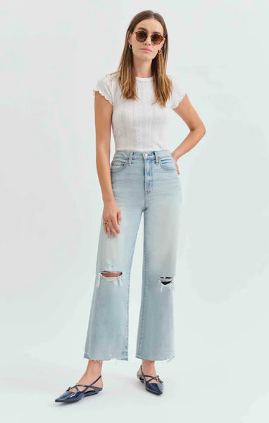 DAZE PLEASER - HIGH RISE WIDE LEG-CHARISMA DISTRESSED