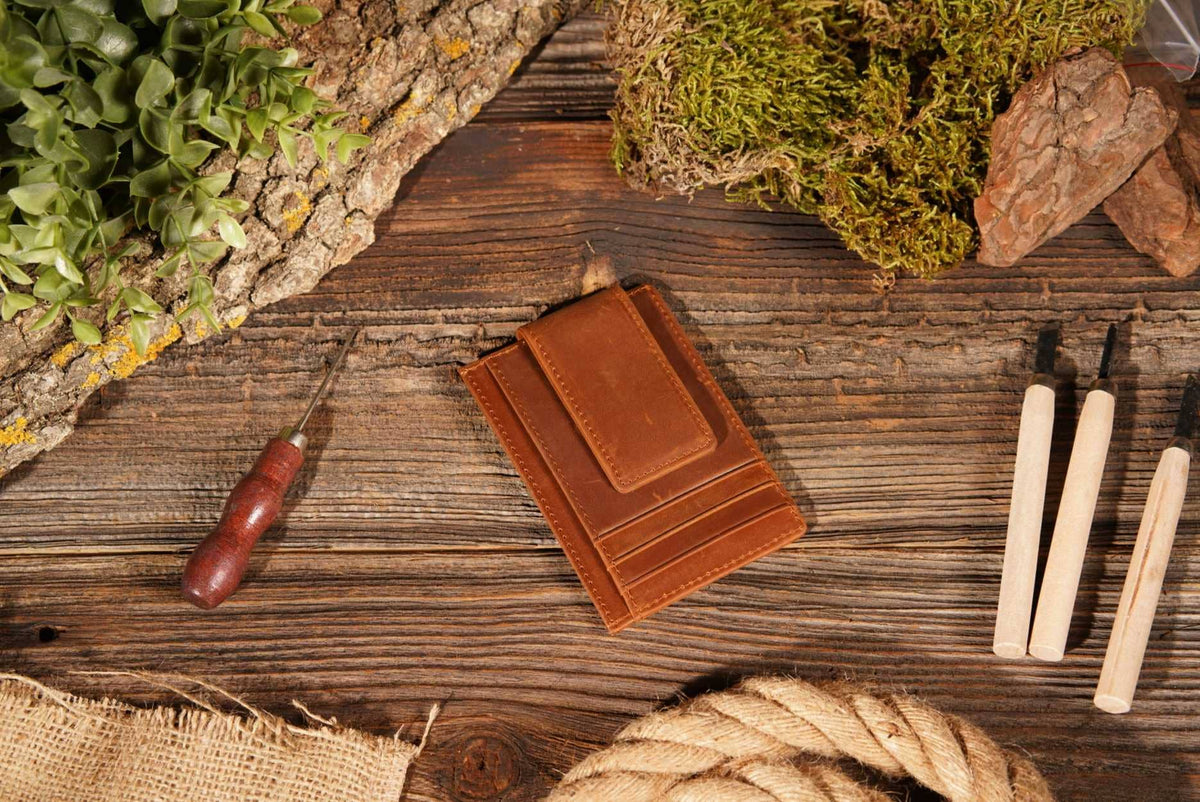 Personalized Leather Wallet with Magnet Clip