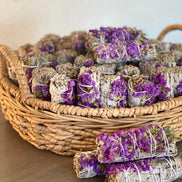 White Sage Smudge Sticks with Purple Flowers in Bulk