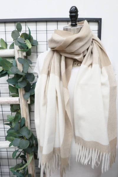 LOVE & REPEAT Two Tone Plaid Cashmere Scarf With Tassel