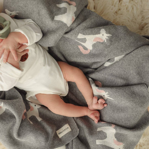 Bleu La La 100% Luxury Cotton Swaddle Receiving Baby Blanket - Unicorn