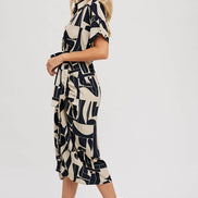 BLUIVY ABSTRACT PRINTED MIDI SHIRT DRESS