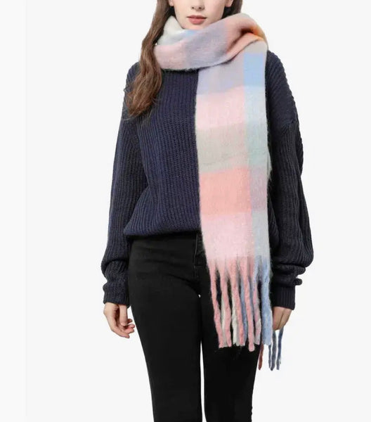 JC SUNNY FASHION Oversized Colorful Cozy Long Fringe Fuzzy Scarf