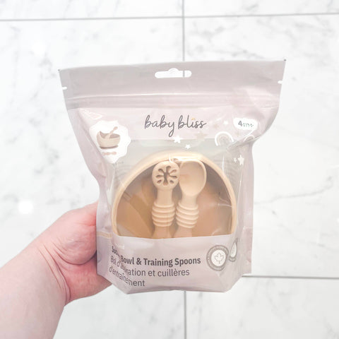 Baby bliss Suction Bowl & Training Spoons - Almond