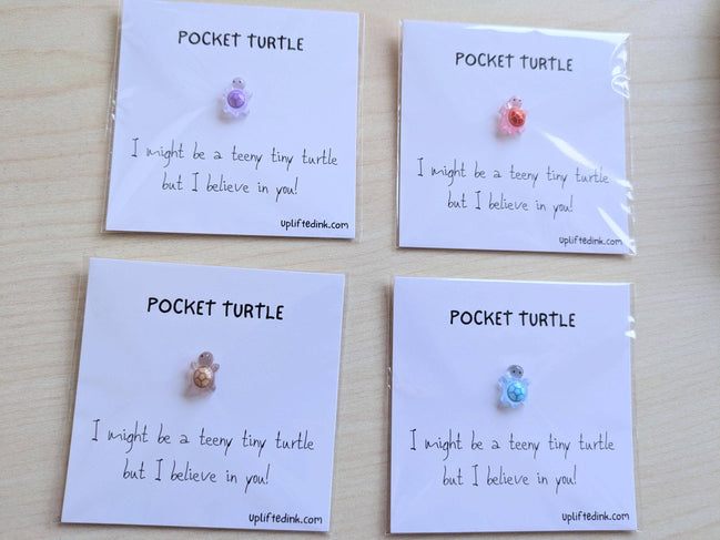 UPLIFTED Pocket Turtle Card with Motivational Message and Figurine