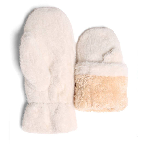 FASHION CITY Solid Faux Fur Cuffed Mittens