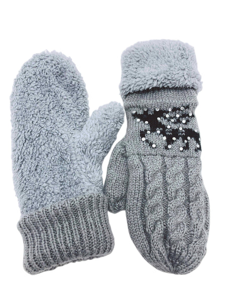 Reversible Reindeer & Sherpa Fleece Mittens